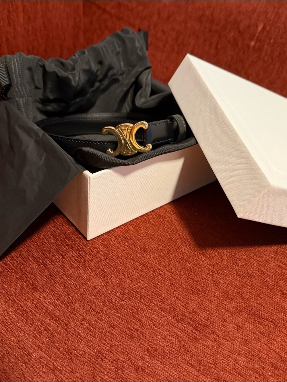 Celine Triomphe Belt 18mm in Taurillon Leather with Gold Triomphe Buckle